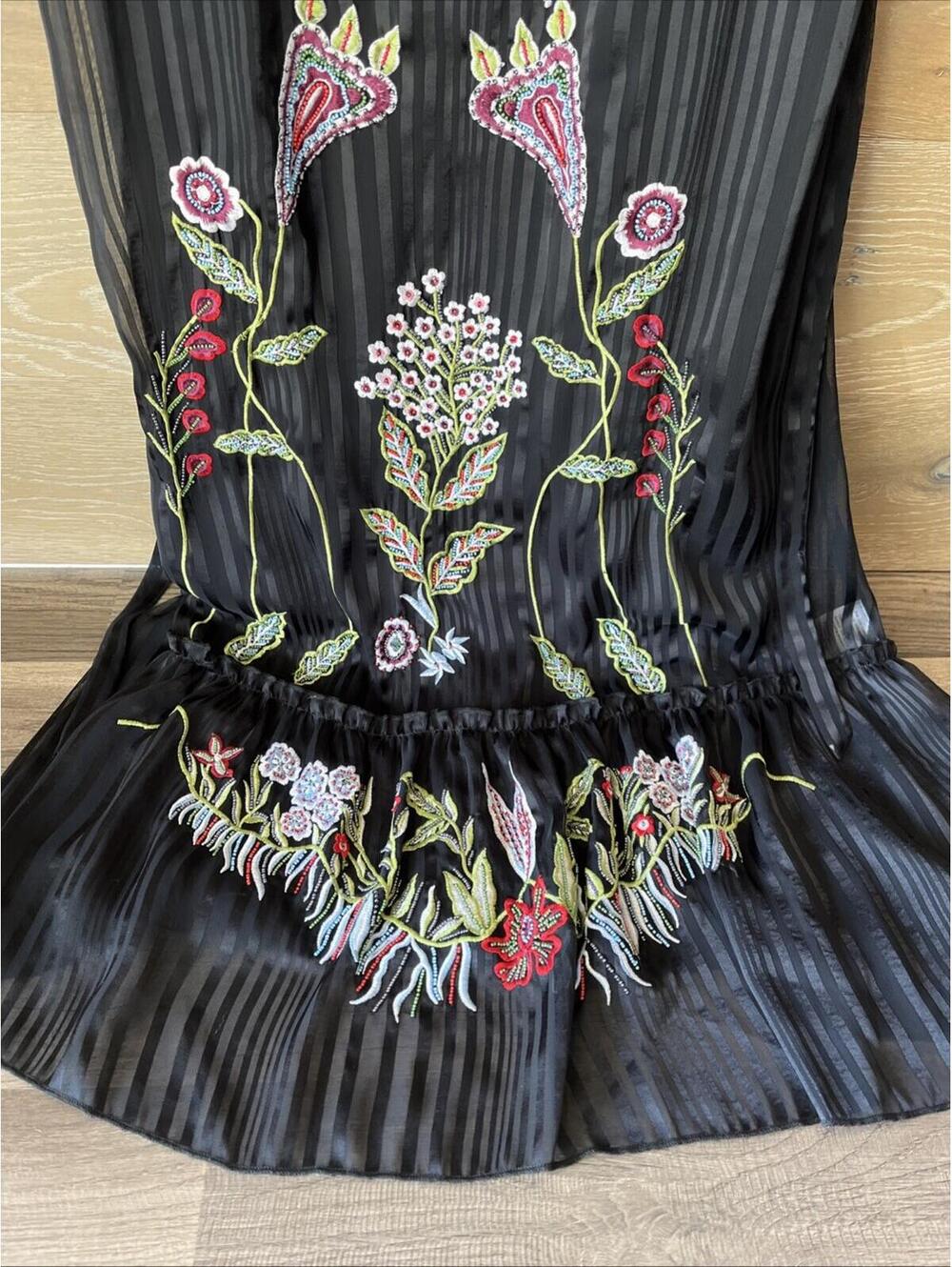 Anthropologie Not So Serious Corsica Beaded Embroidered Floral Black Dress Sz 6P - Picture 3 of 9